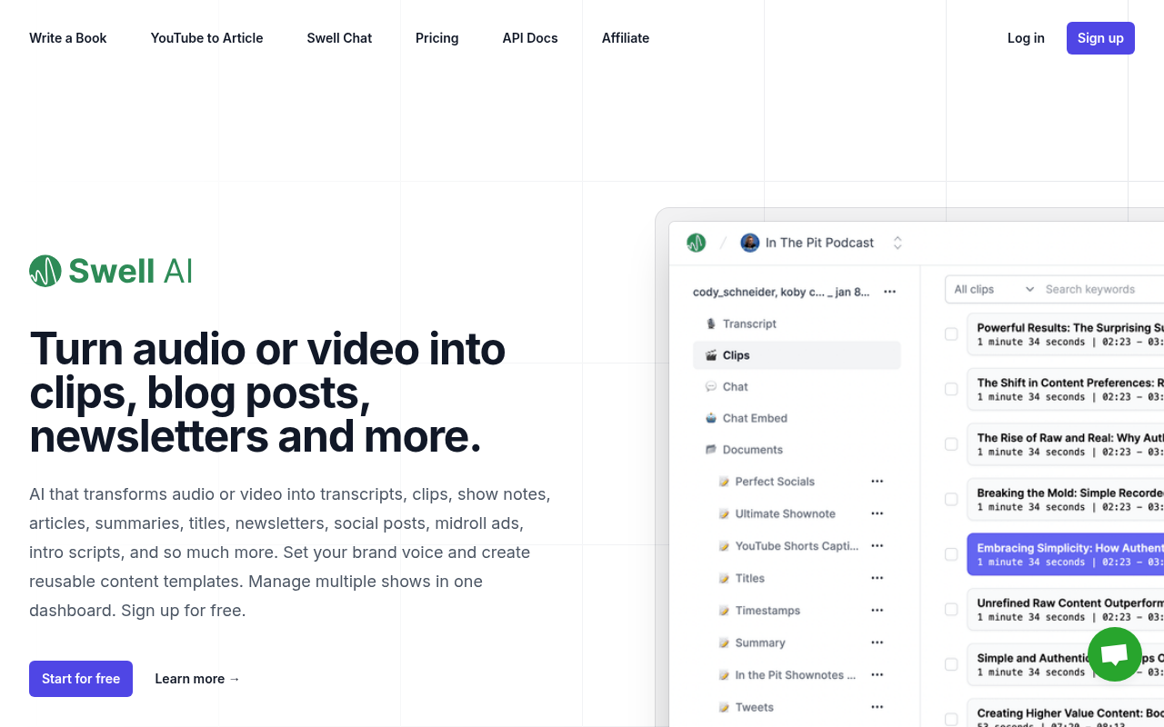 Screenshot of Swell AI: Effortless Content Repurposing for Maximum Reach