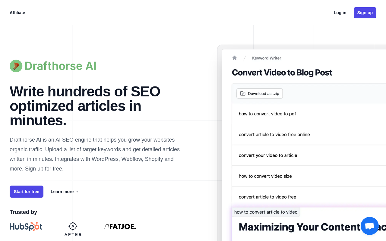 Screenshot of Drafthorse AI Review: Scale Your SEO Content Effortlessly