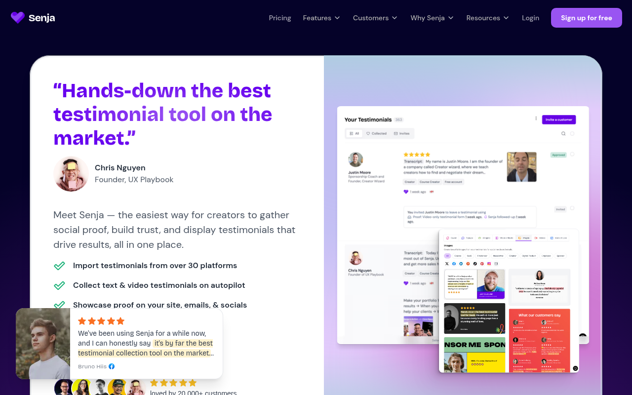 Screenshot of Senja: Streamline Testimonials & Boost Your Brand