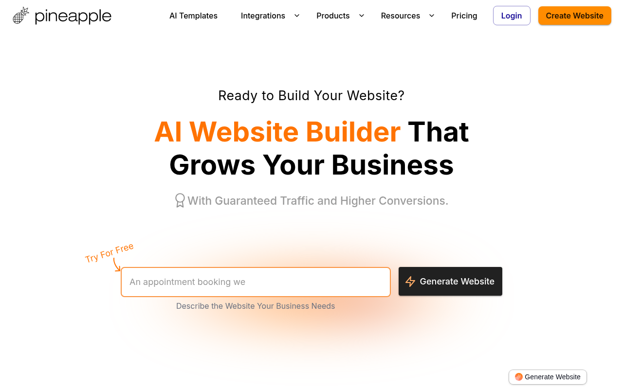 Screenshot of Pineapple Builder: AI-Powered Website Creation Made Easy