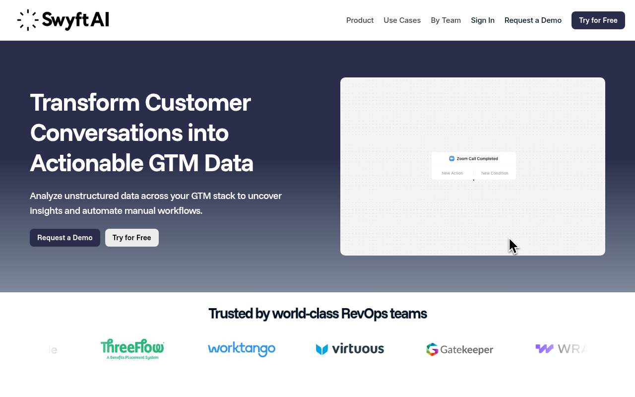 Screenshot of Swyft AI: Supercharge RevOps with Automated Conversation Insights