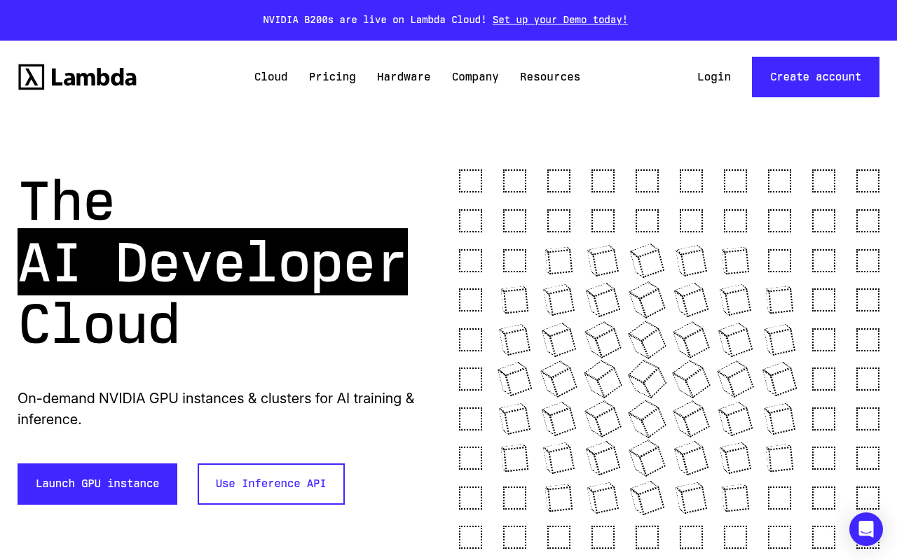 Screenshot of Lambda Labs: Powering AI Development with High-Performance GPU Cloud