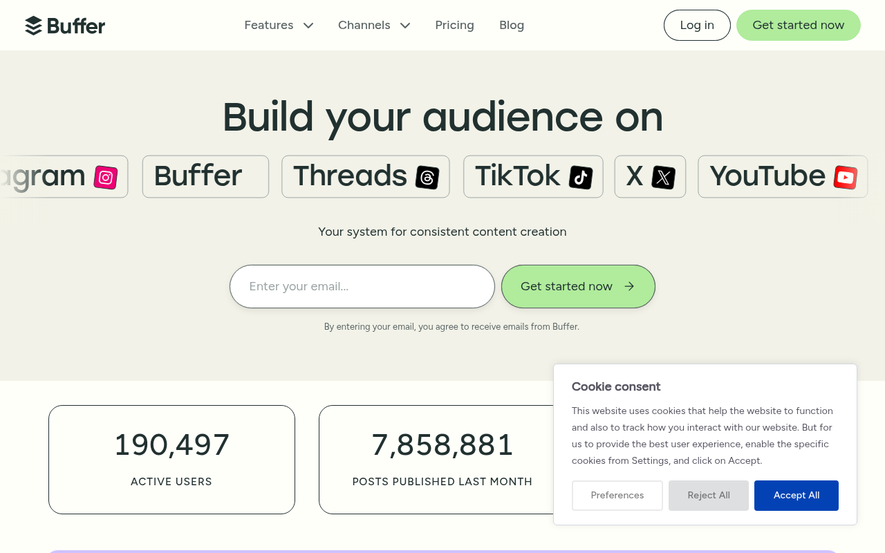 Screenshot of Buffer: Streamline Your Social Media Presence with AI