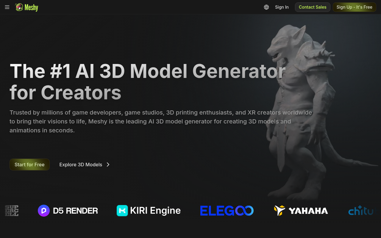 Screenshot of Meshy AI: Effortless 3D Model Generation for Everyone