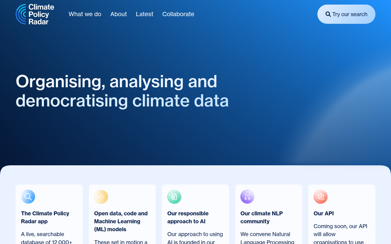 Screenshot of Climate Action Accelerated: Unveiling Climate Policy Radar's AI Tools