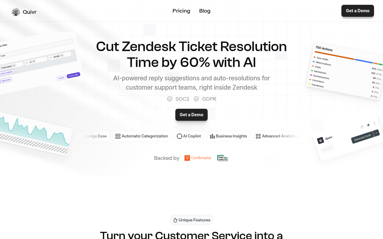 Screenshot of Quivr: AI-Powered Customer Support Automation - Boost Satisfaction & Value