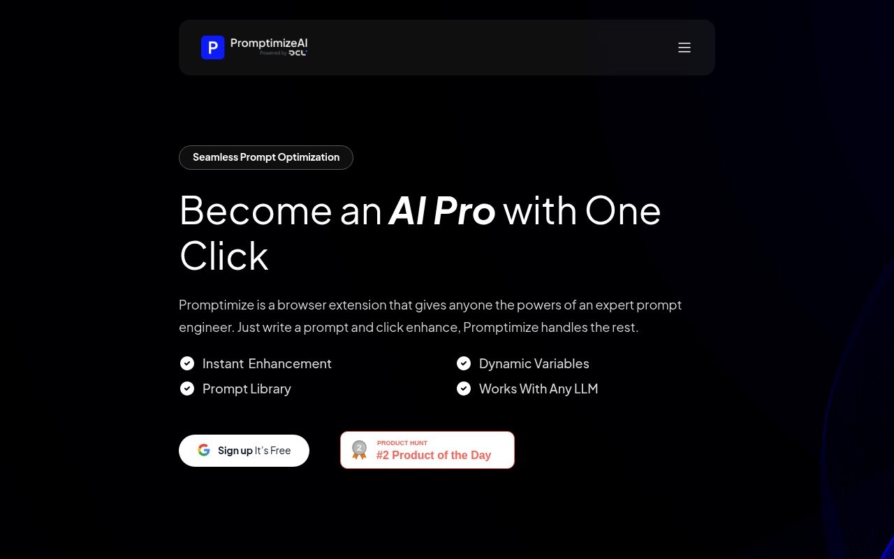Screenshot of Promptimize AI: Unlock the Power of Perfect Prompts