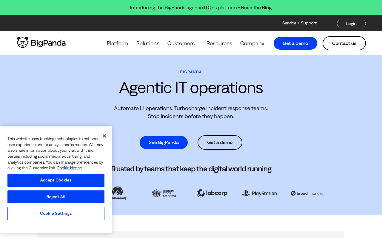 Screenshot of BigPanda: AI-Powered Incident Management for Modern IT