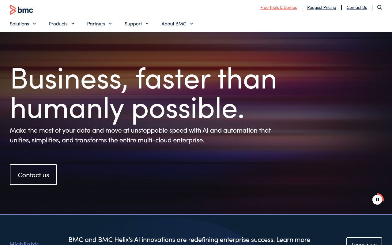 Screenshot of BMC: AI-Powered IT Solutions for the Modern Enterprise