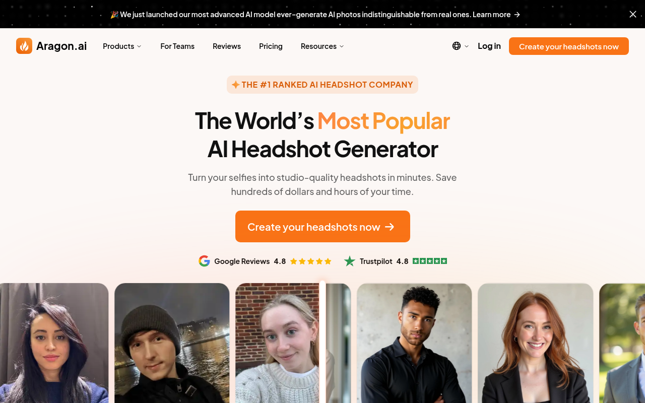 Screenshot of Aragon AI Headshot Generator: Professional Headshots, Simplified