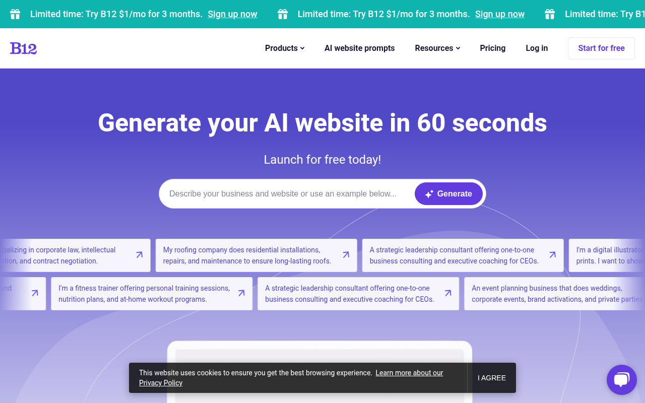 Screenshot of B12: AI-Powered Website Builder for Effortless Online Presence