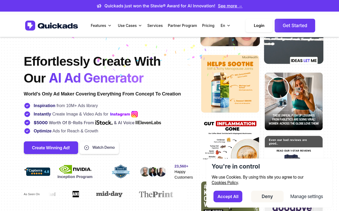 Screenshot of Quickads AI: Generate High-Converting Ads in Seconds