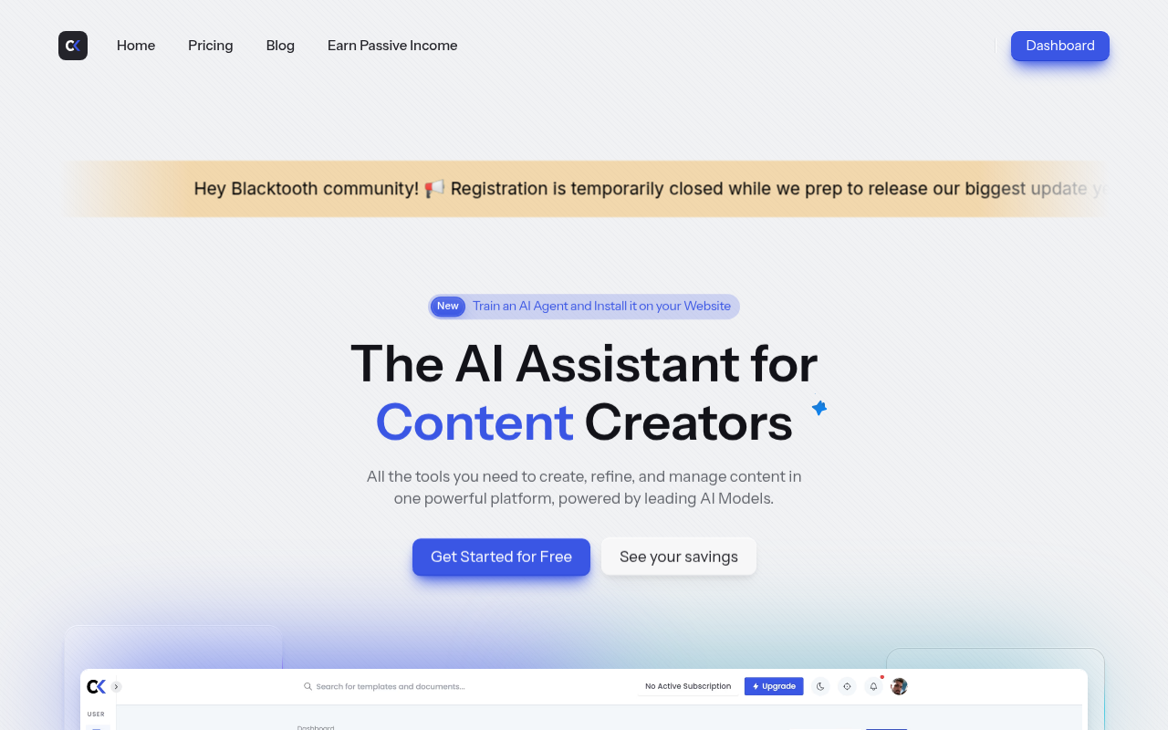 Screenshot of Blacktooth AI: Supercharge Your Content Creation with Unified AI Models