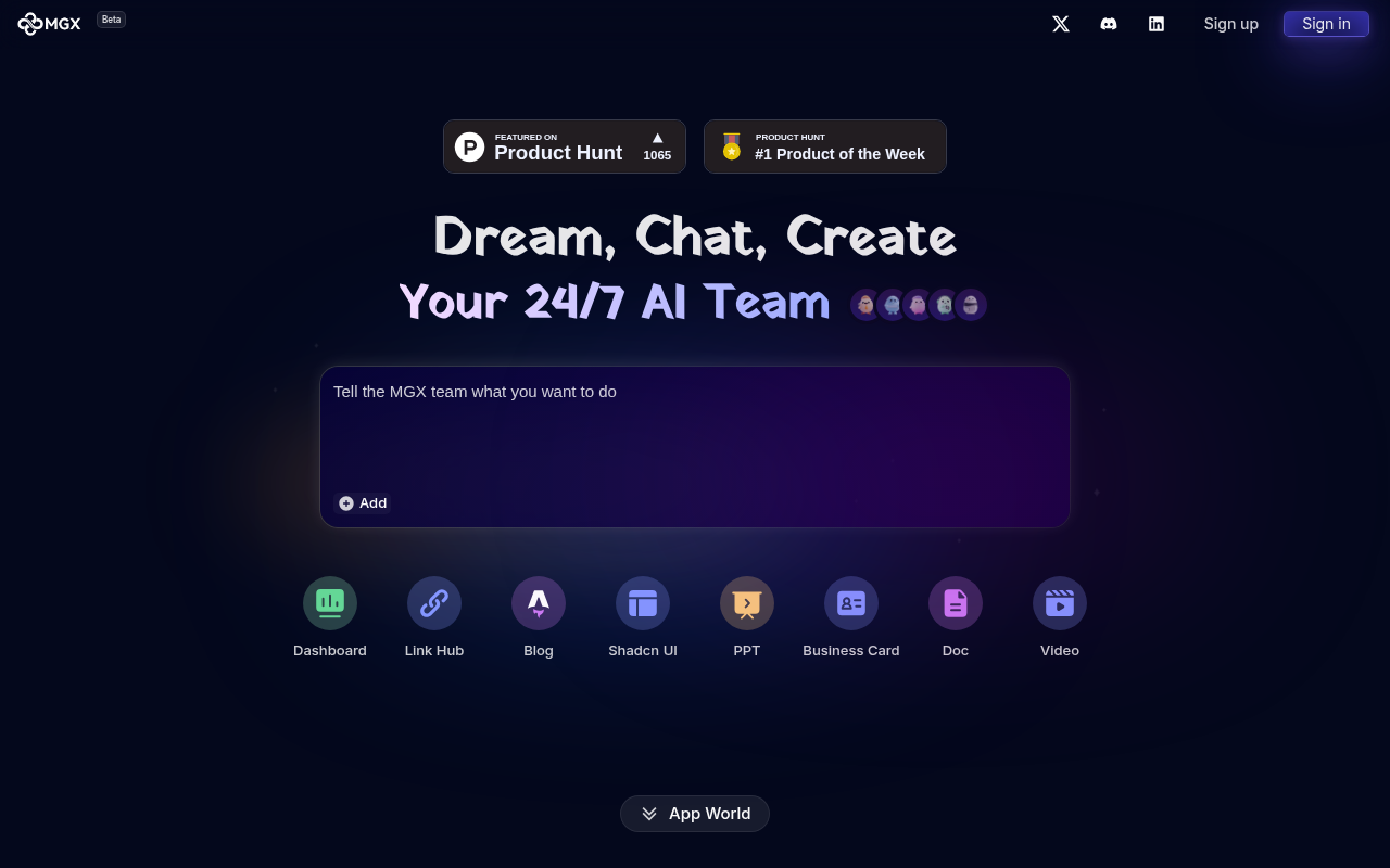 Screenshot of MGX AI: Your Always-On AI Productivity Partner