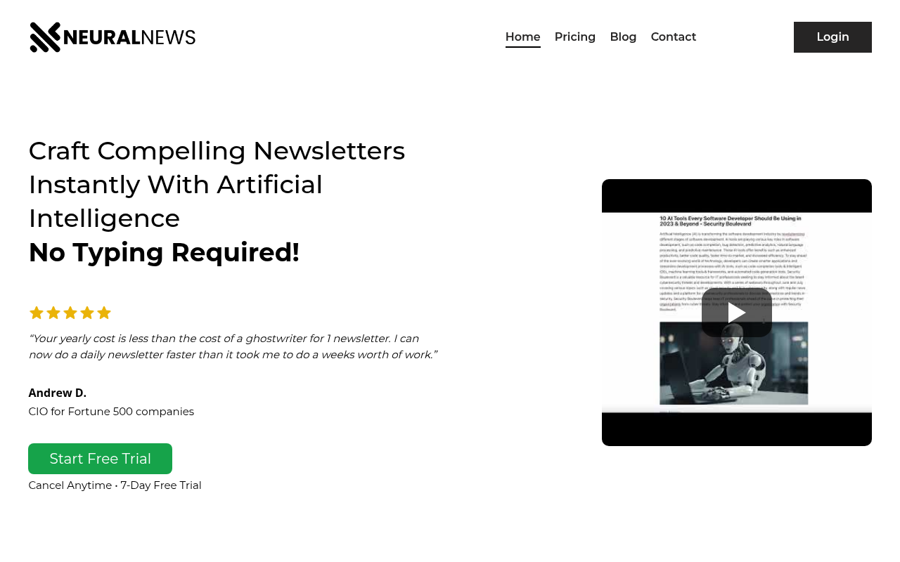Screenshot of Neural Newsletters: AI-Powered Email Marketing Simplified