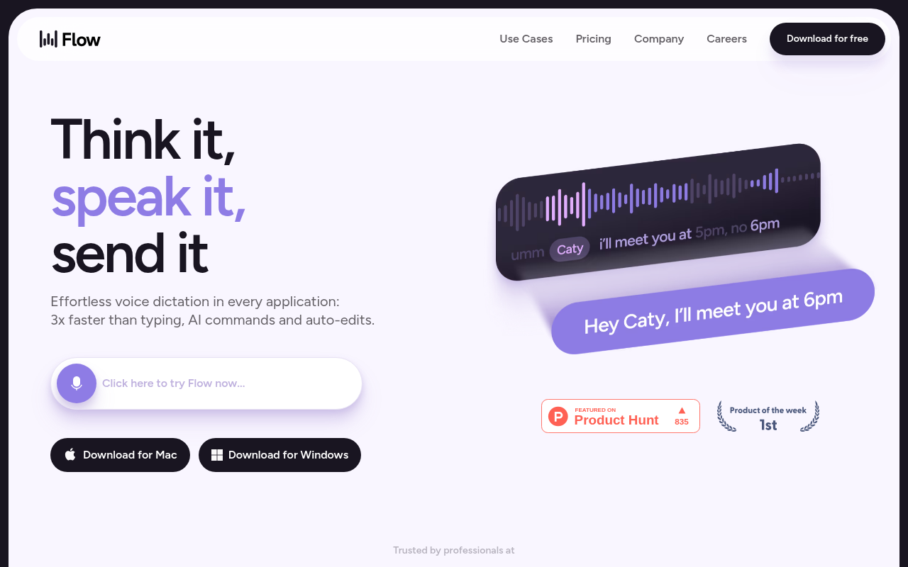 Screenshot of Flow: The AI-Powered Voice Dictation Tool for Effortless Writing