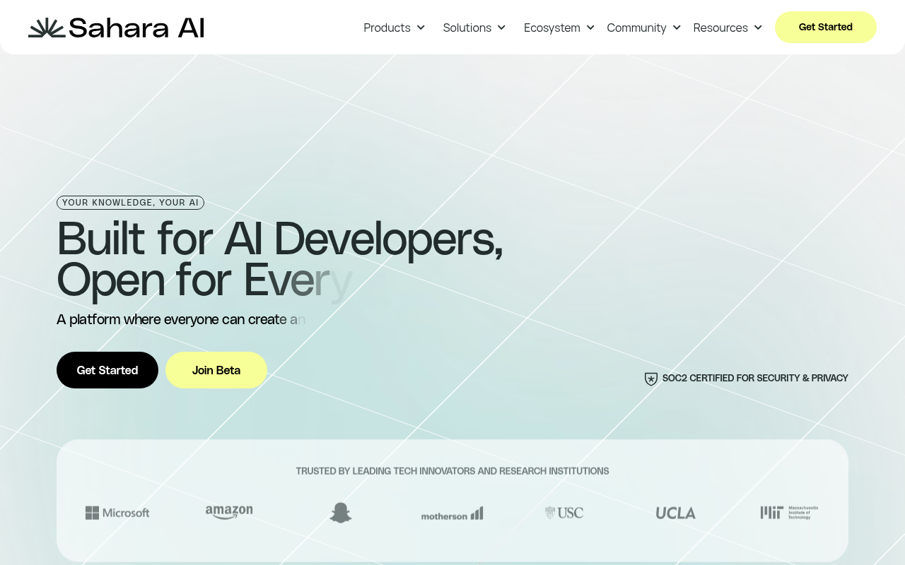 Screenshot of Sahara AI: Blockchain for Secure and Collaborative AI