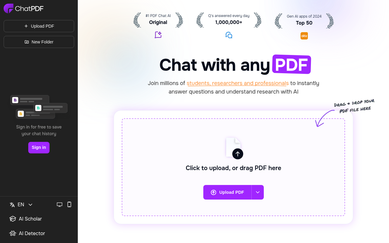 Screenshot of ChatPDF: Unlock Insights from PDFs with AI-Powered Chat