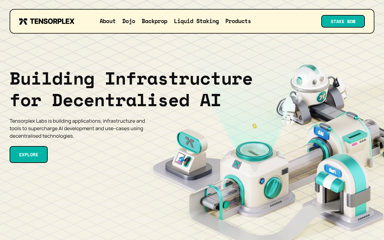 Screenshot of Tensorplex Labs: Decentralized AI Infrastructure for the Future