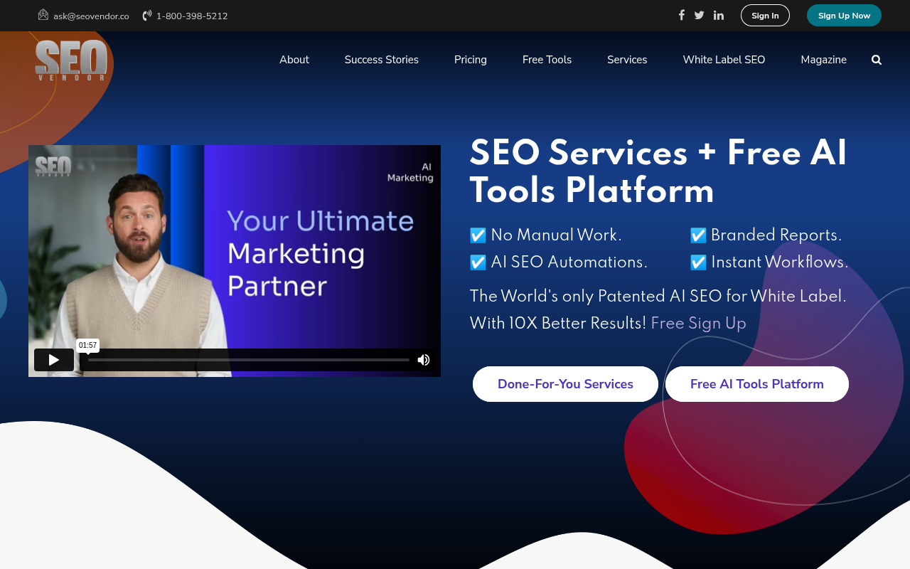 Screenshot of SEO Vendor: AI-Powered Marketing Platform for Agencies
