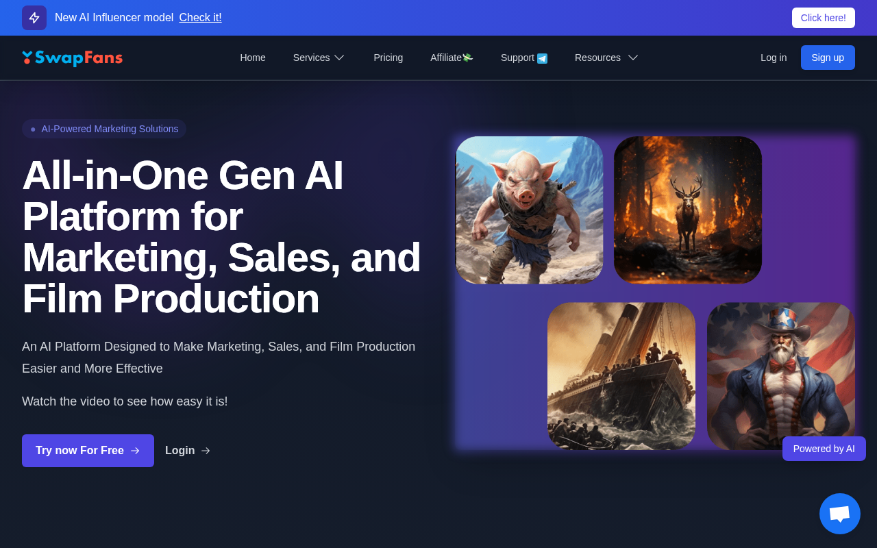 Screenshot of SwapFans: AI-Powered Marketing Magic for Social Media Domination