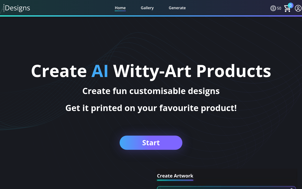 Screenshot of Idesigns AI: Personalized AI-Powered Art & Gifts