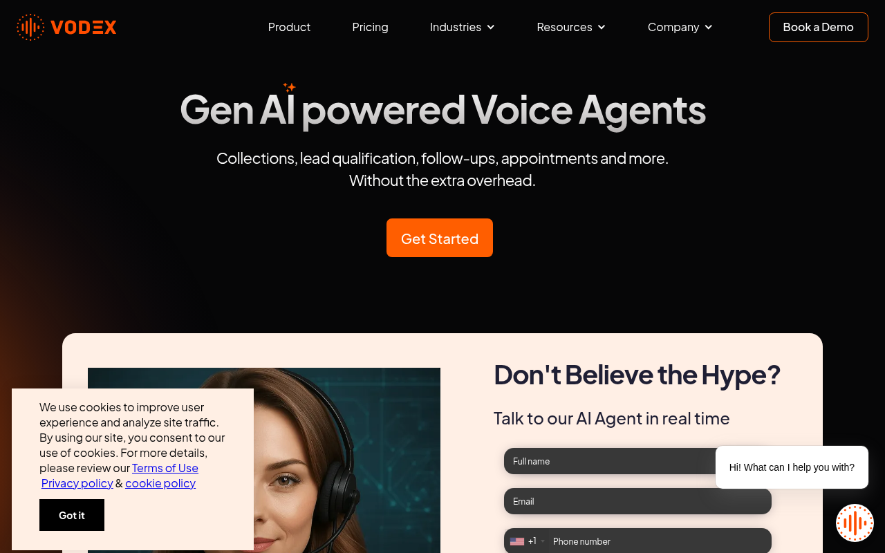 Screenshot of Vodex AI: Revolutionizing Customer Engagement with AI Voice Agents