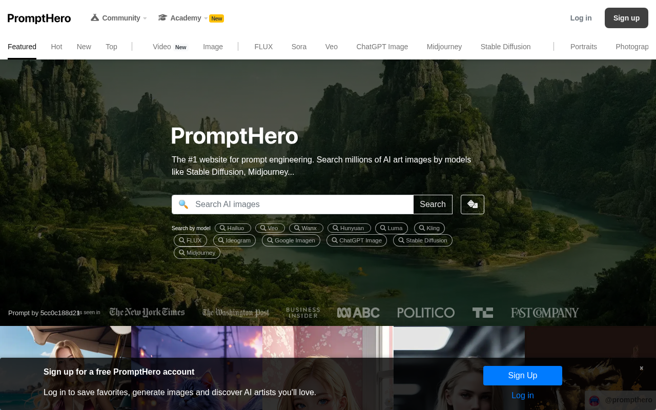 Screenshot of PromptHero: Unleash Your AI Art Potential with Powerful Prompts