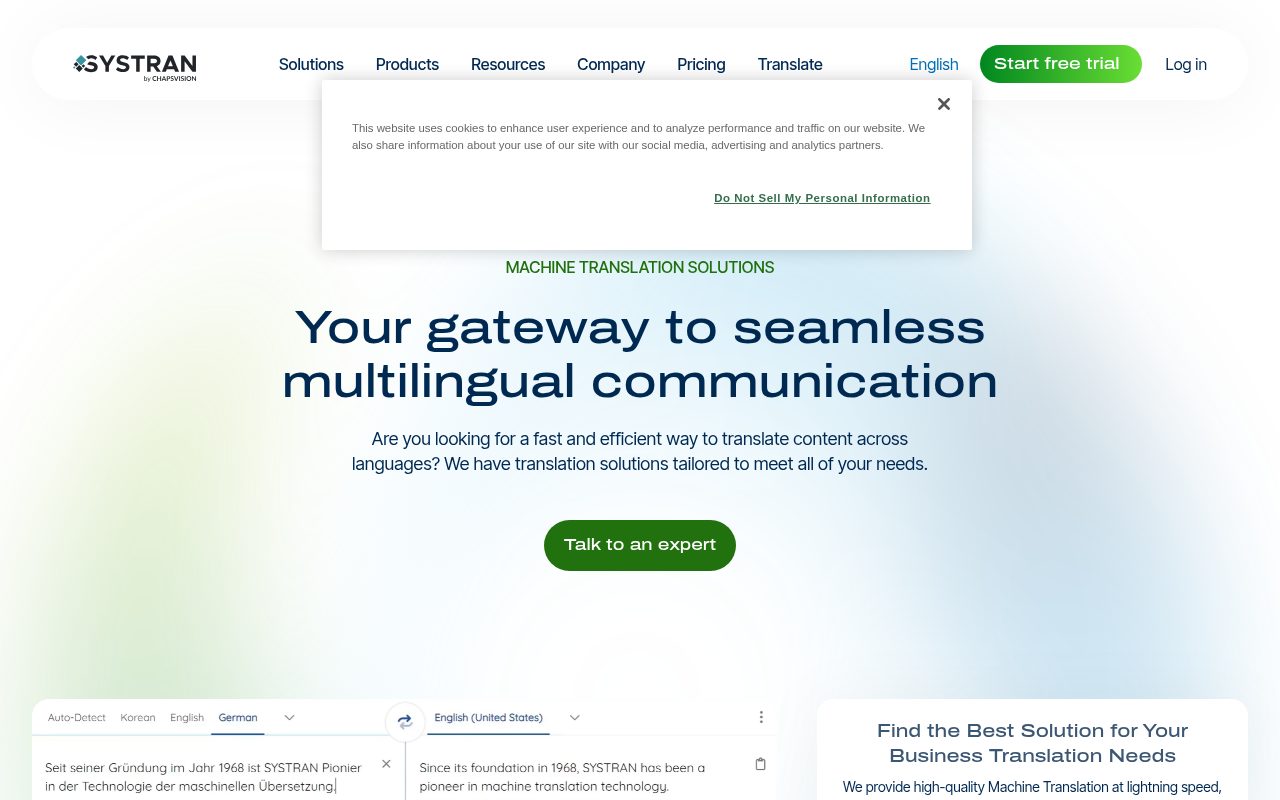 Screenshot of SYSTRAN: The Professional's AI-Powered Translation Solution