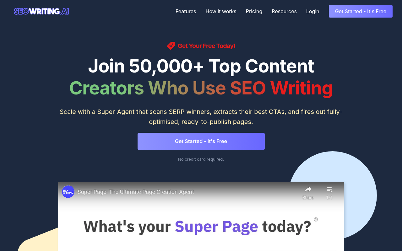 Screenshot of SEO Writing AI: Your 1-Click Solution for SEO Articles