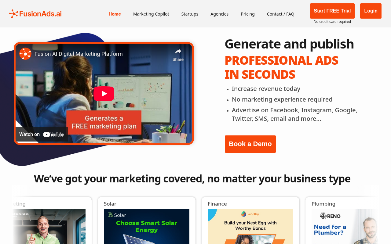 Screenshot of FusionAds.ai Review: AI-Powered Advertising at Your Fingertips