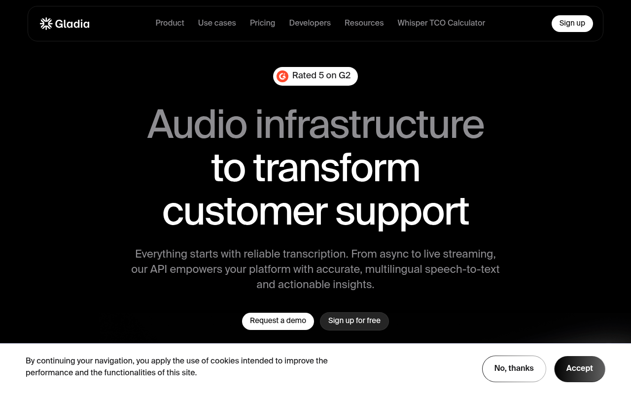Screenshot of Gladia: Supercharge Your Platform with AI Audio Transcription