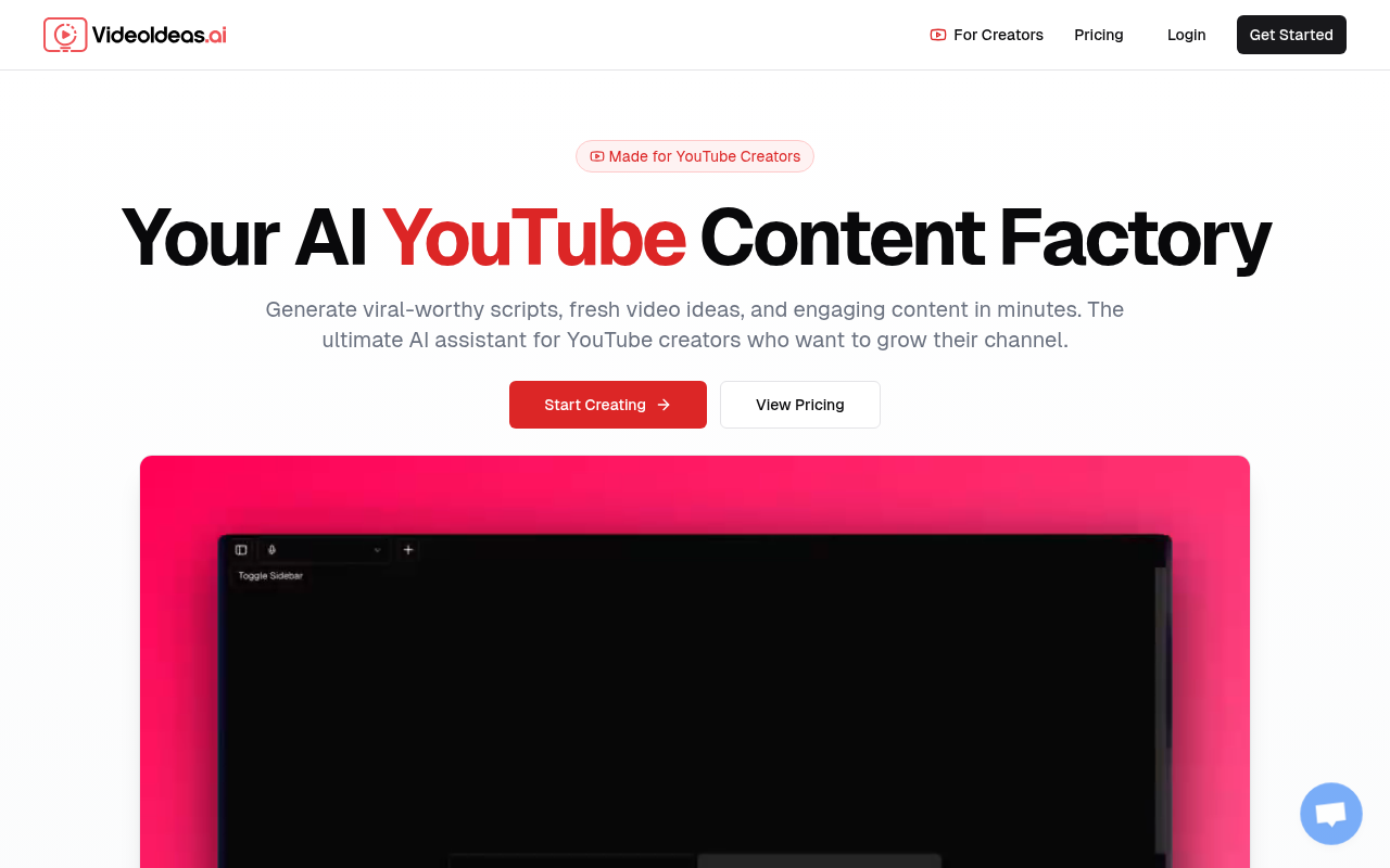 Screenshot of VideoIdeas.ai: Your AI YouTube Script Generator
