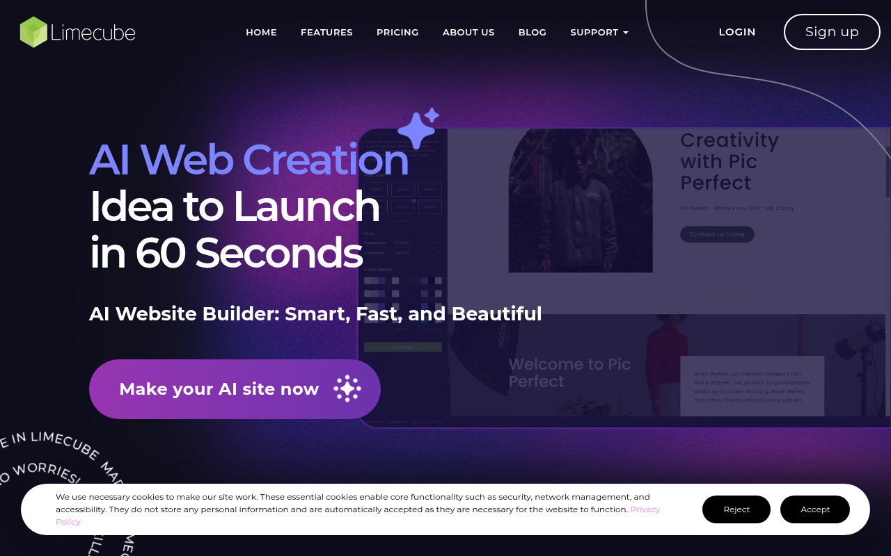 Screenshot of Limecube AI: Effortless Website Creation for Everyone