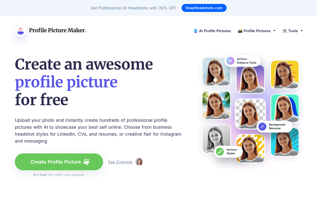 Screenshot of AI Profile Picture Generator: Create Stunning PFPs for Free
