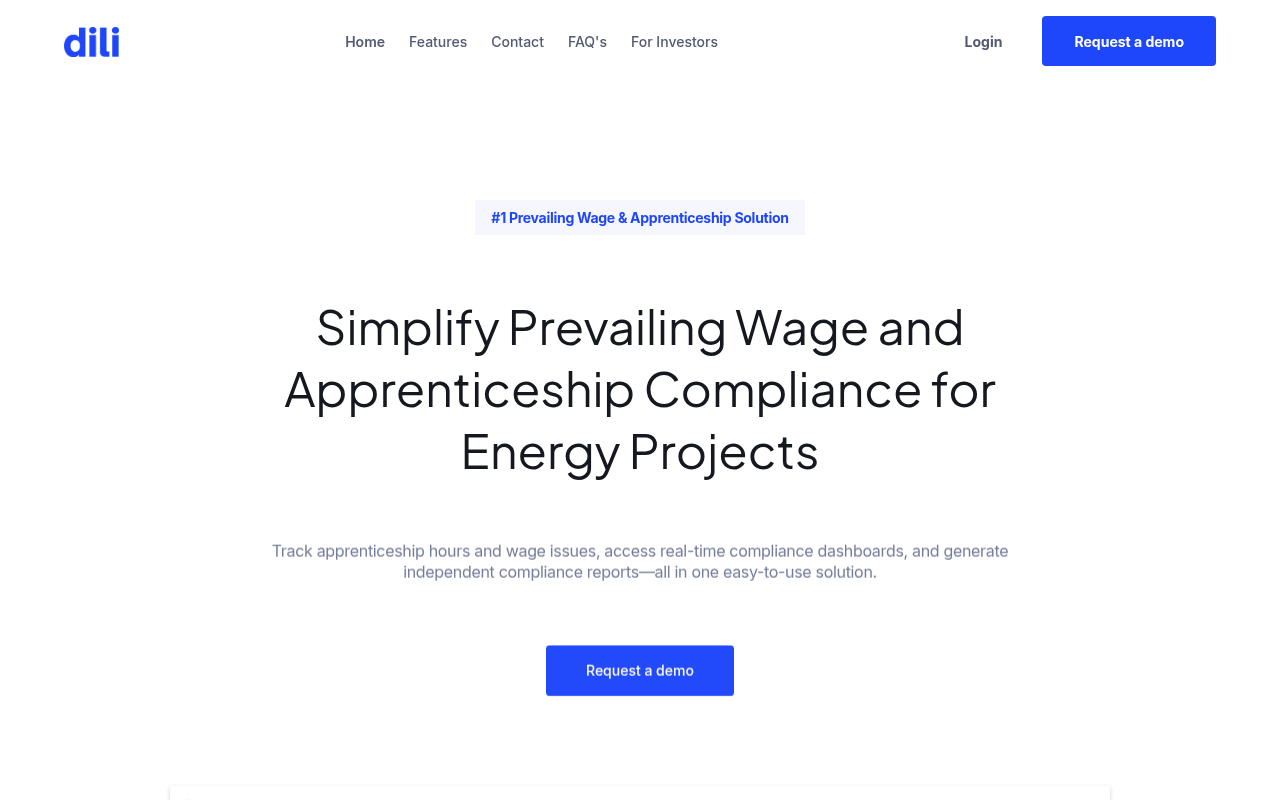 Screenshot of Dili: AI-Powered Prevailing Wage & Apprenticeship Compliance