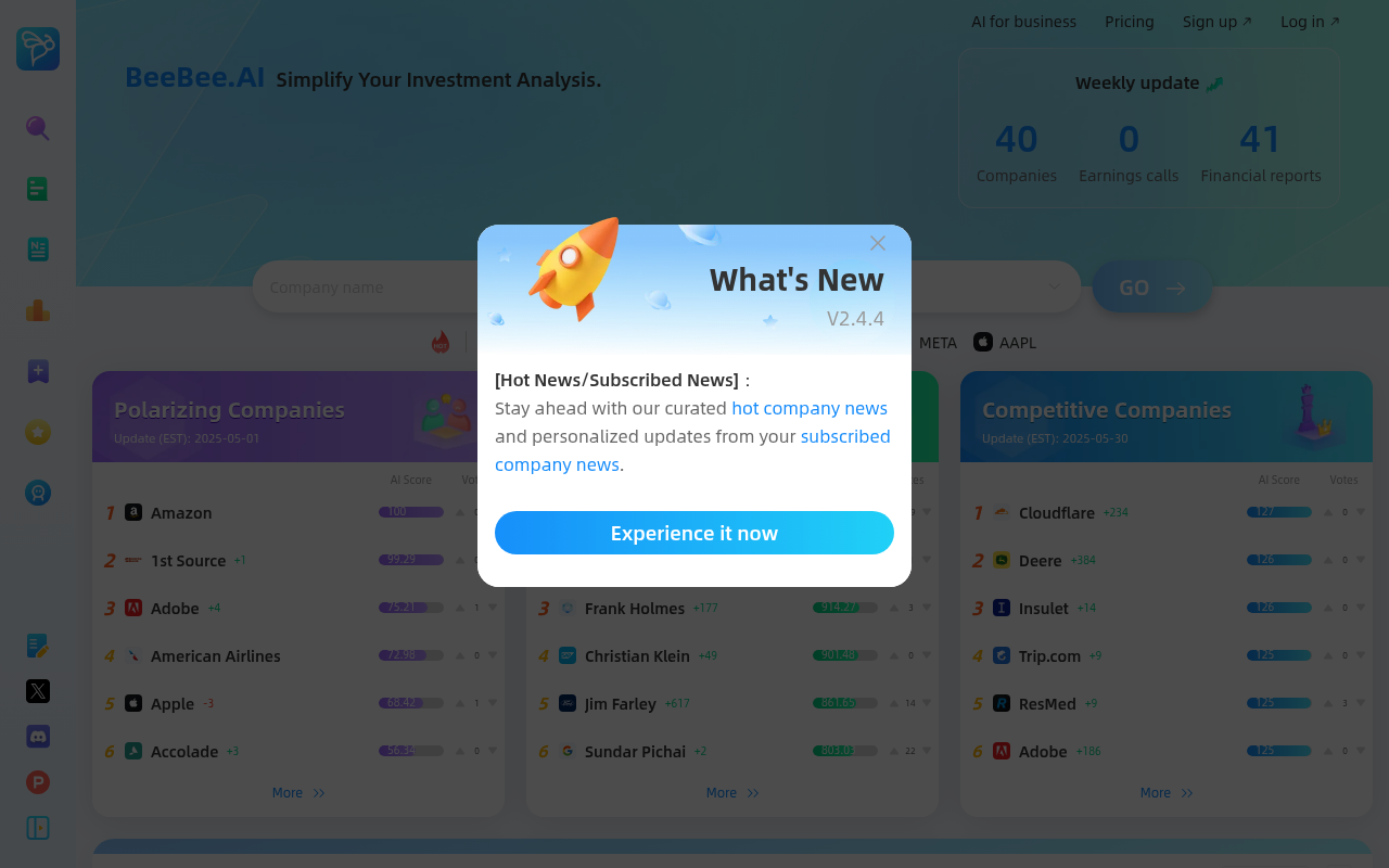 Screenshot of BeeBee AI: Your AI-Powered Investment Edge