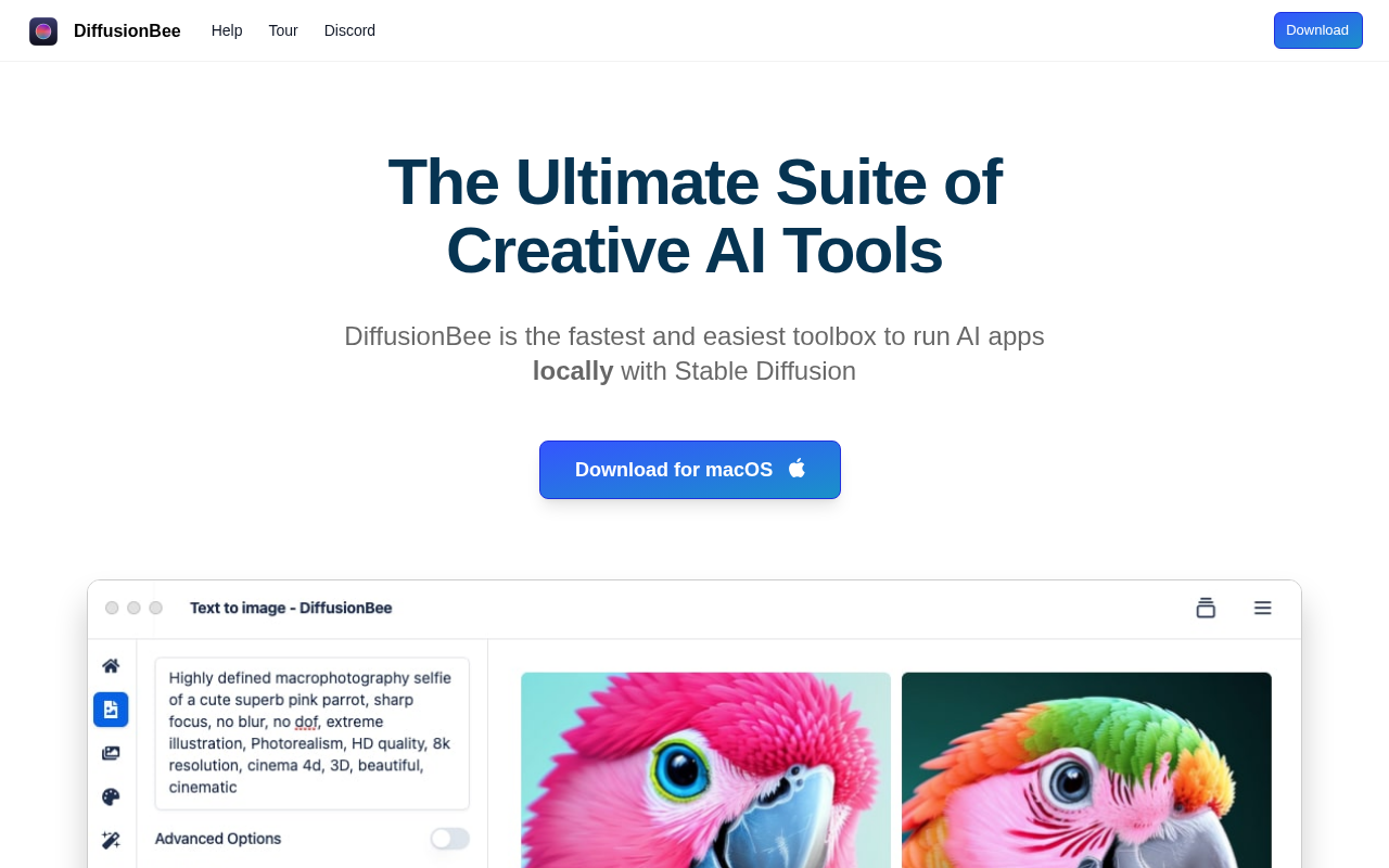 Screenshot of DiffusionBee: Your Free AI Art Studio on Mac