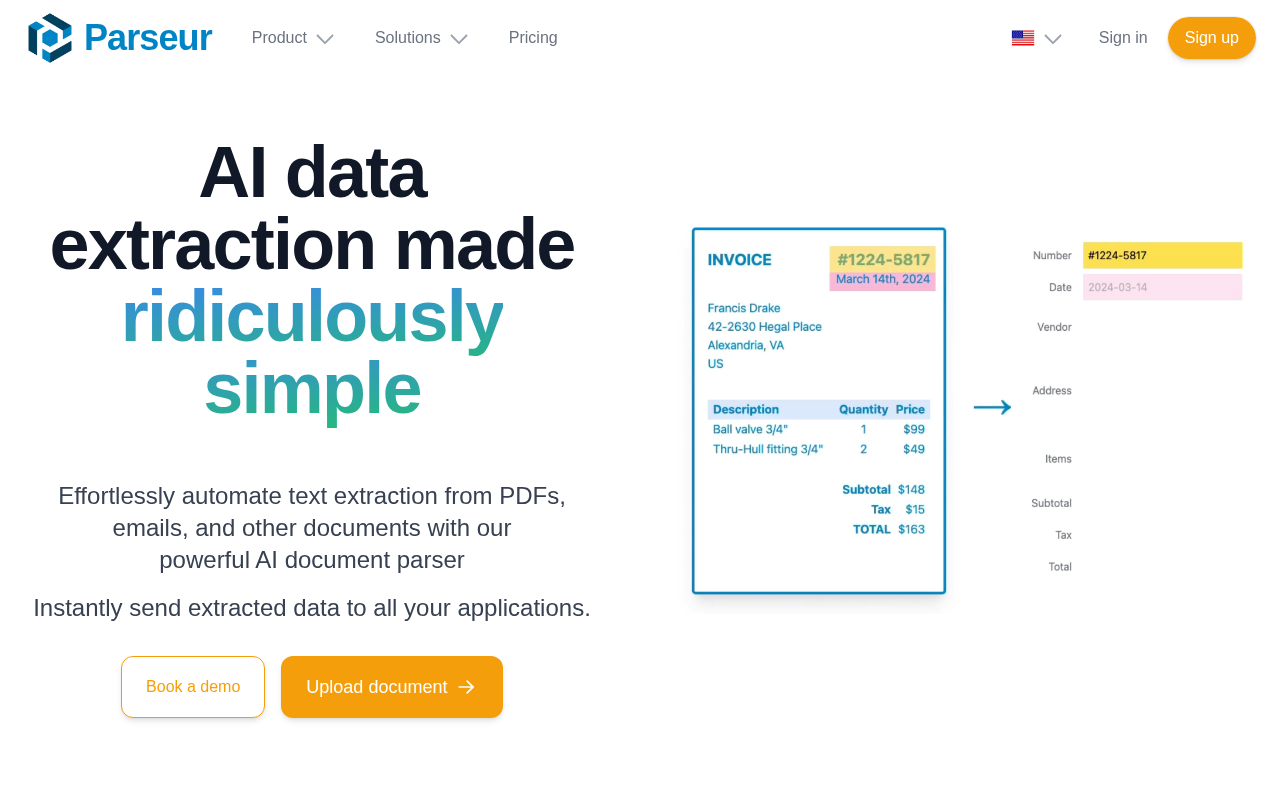 Screenshot of Parseur: Automate Data Extraction from Documents with AI