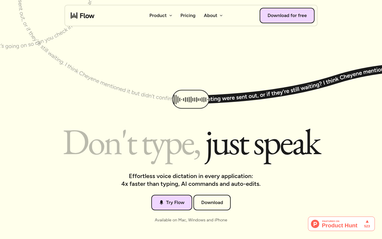 Screenshot of Flow: Supercharge Your Writing with AI Voice Dictation