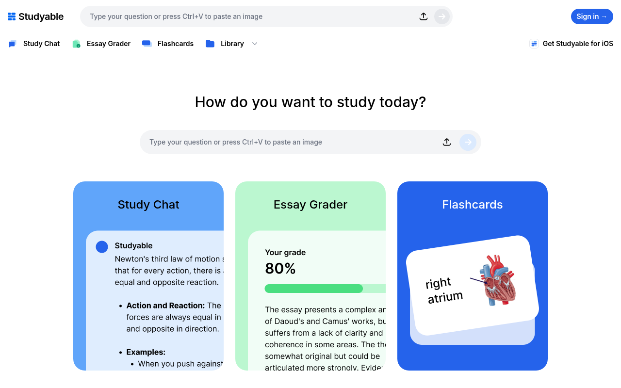 Screenshot of Studyable AI: Your Free AI Homework Helper & Study App