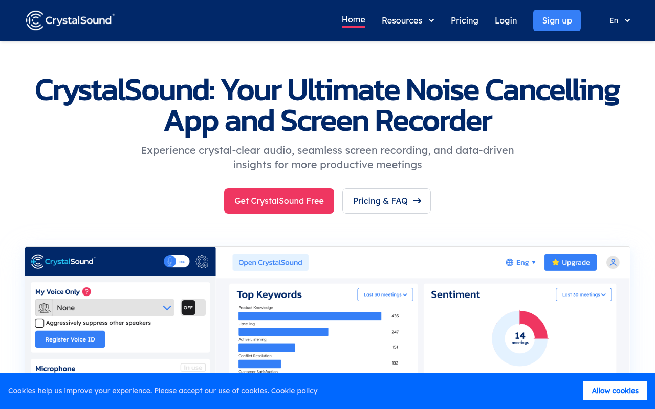 Screenshot of CrystalSound AI: Ditch the Noise, Ace Your Meetings