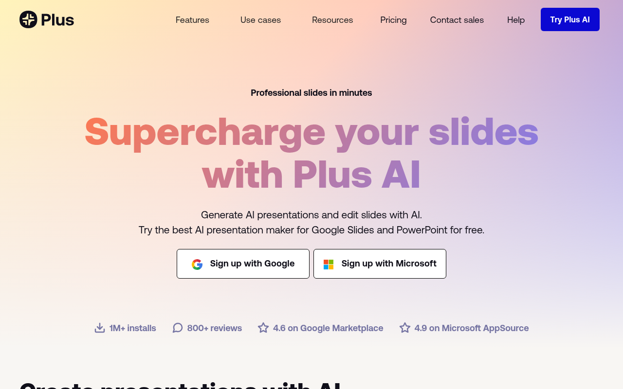 Screenshot of Plus AI: Effortless Presentations with AI Power
