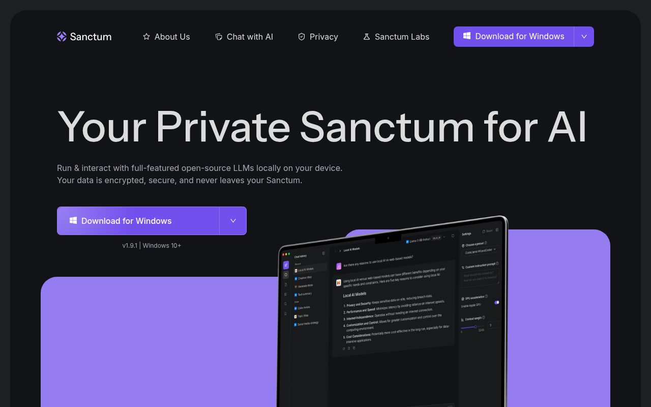Screenshot of Sanctum AI: Your Secure, Local AI Powerhouse