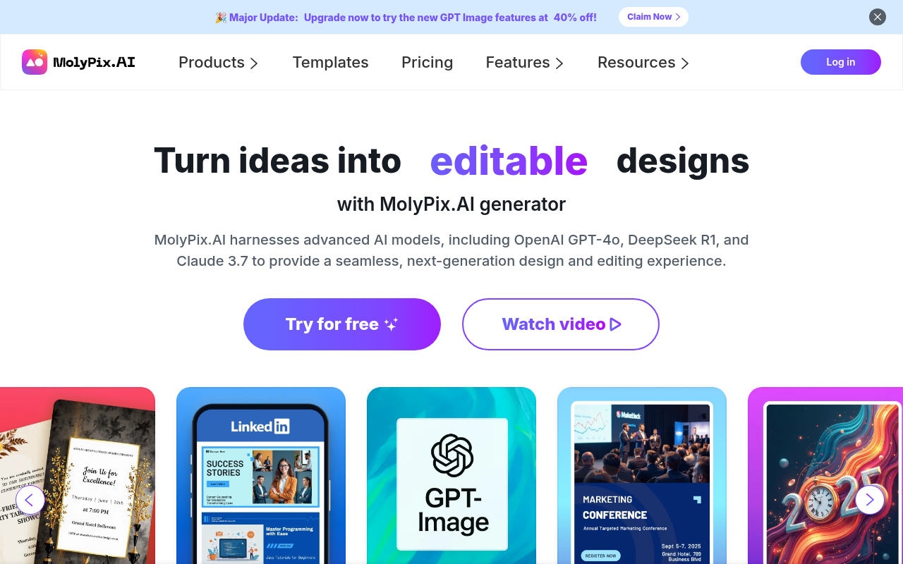 Screenshot of MolyPix.AI: Design Stunning Graphics in Seconds with AI