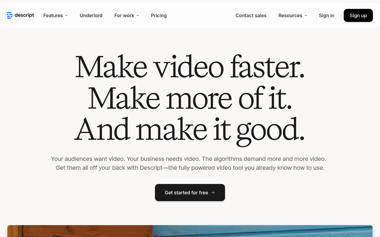 Screenshot of Descript: AI-Powered Video & Podcast Editing Made Easy