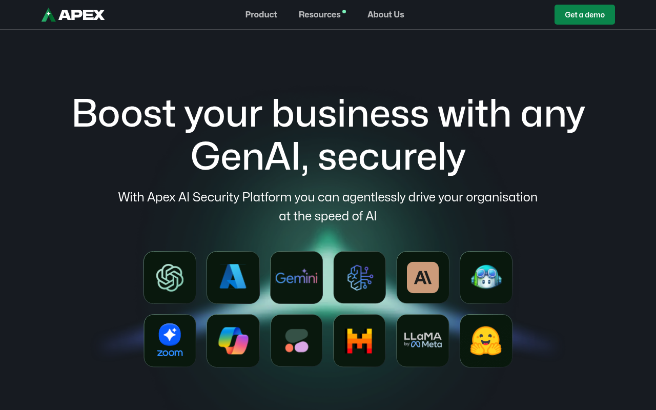 Screenshot of Apex AI Security Platform: Securely Accelerate Your Business with GenAI