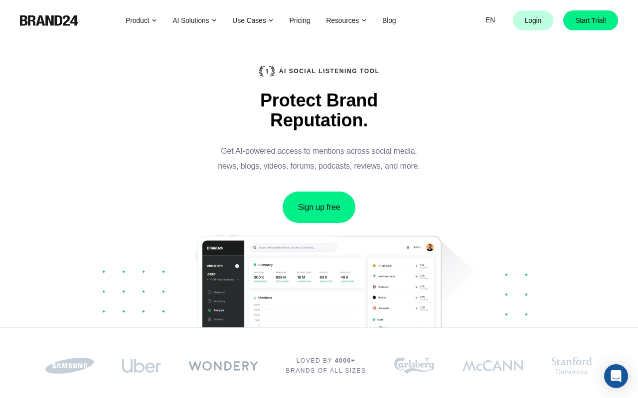 Screenshot of Brand24: Your AI-Powered Social Listening Command Center
