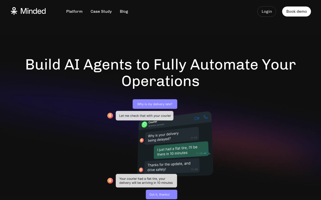 Screenshot of Minded: AI Agents for Hyperautomation - Boost Productivity with 99.8% Accuracy