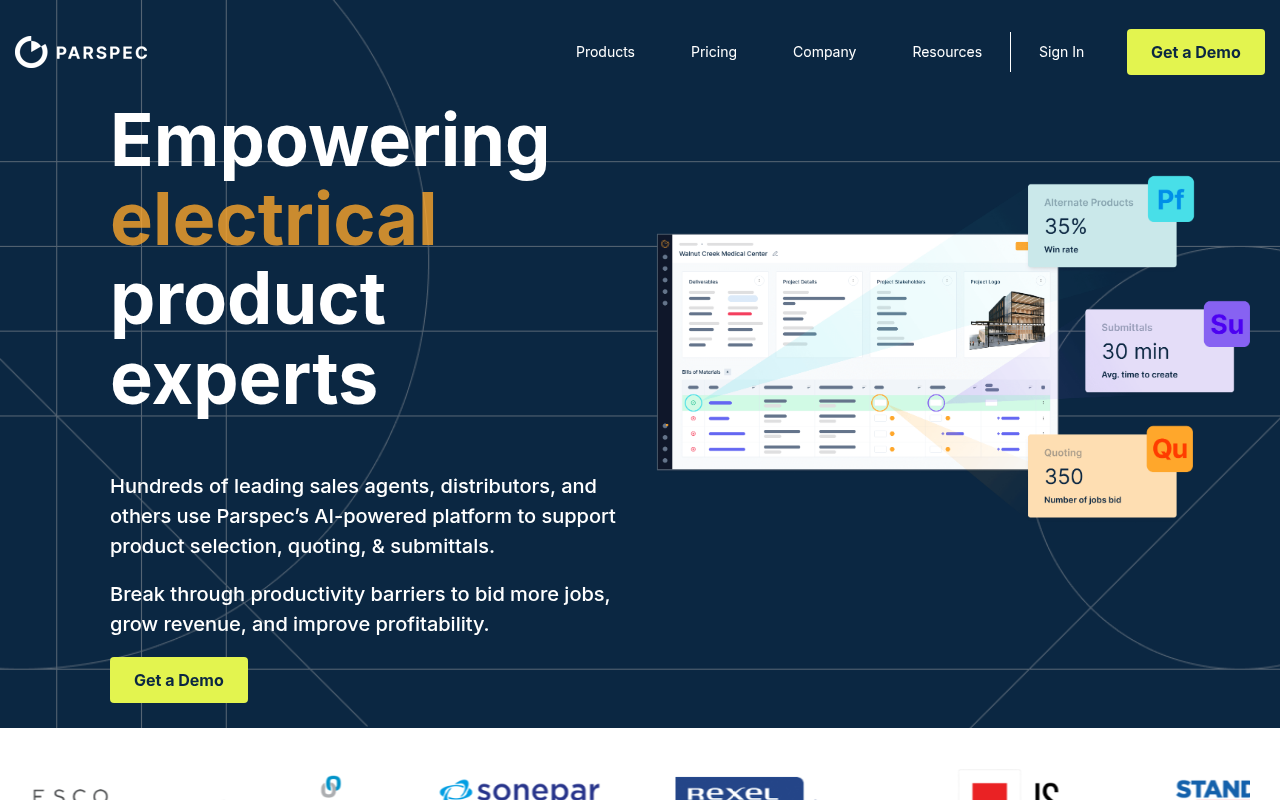 Screenshot of Parspec: AI for Streamlined Construction Bidding & Submittals